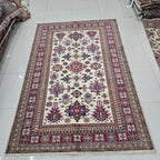 5.5x8 Beige Super Kazak Geometric Area Rug | Handmade Wool & Cotton Rug