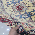 4x6 Golden Super Kazak Geometric Area Rug | Handmade Wool & Cotton Rug