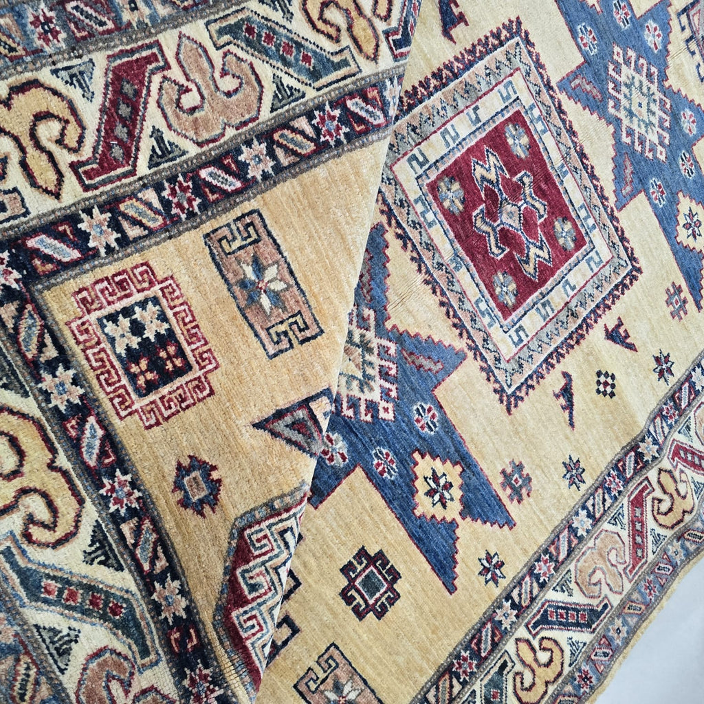 4x6 Golden Super Kazak Geometric Area Rug | Handmade Wool & Cotton Rug