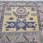4x6 Golden Super Kazak Geometric Area Rug | Handmade Wool & Cotton Rug