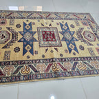 4x6 Golden Super Kazak Geometric Area Rug | Handmade Wool & Cotton Rug