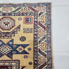 4x6 Golden Super Kazak Geometric Area Rug | Handmade Wool & Cotton Rug