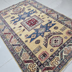 4x6 Golden Super Kazak Geometric Area Rug | Handmade Wool & Cotton Rug