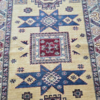 4x6 Golden Super Kazak Geometric Area Rug | Handmade Wool & Cotton Rug