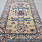 4x6 Golden Super Kazak Geometric Area Rug | Handmade Wool & Cotton Rug