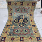 2x3 Gray Commercial Kazak Geometric Area Rug | Handmade Wool & Cotton Rug