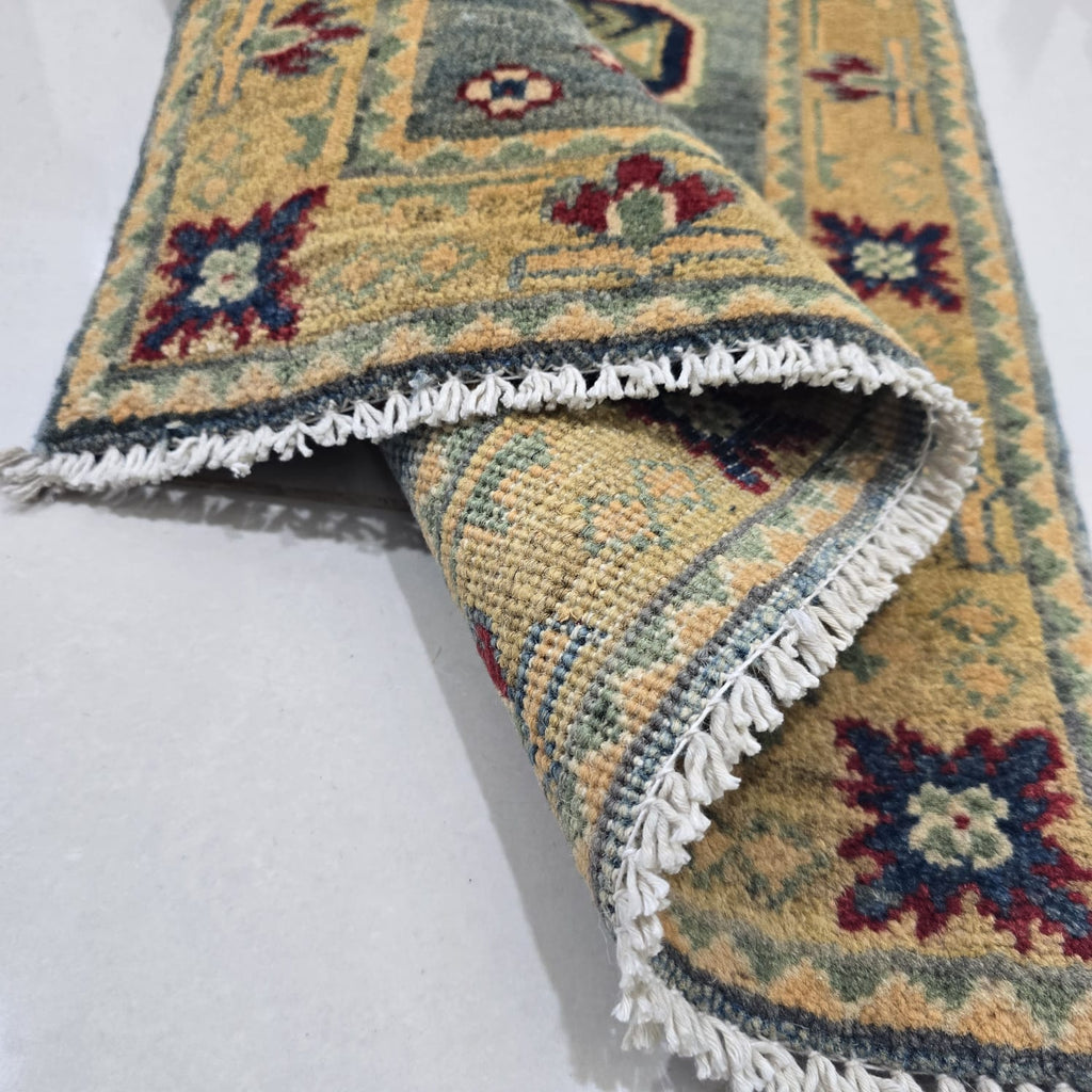 2x3 Gray Commercial Kazak Geometric Area Rug | Handmade Wool & Cotton Rug