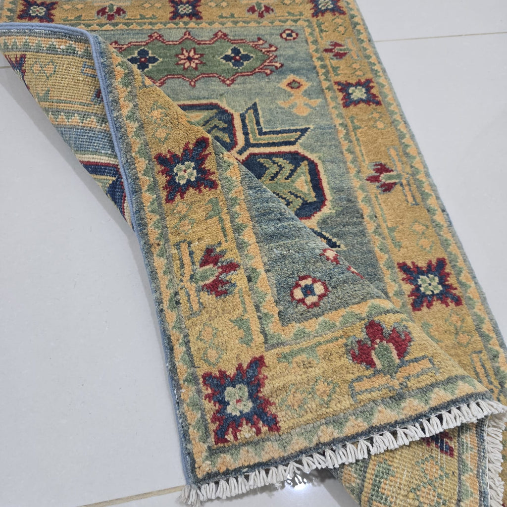 2x3 Gray Commercial Kazak Geometric Area Rug | Handmade Wool & Cotton Rug