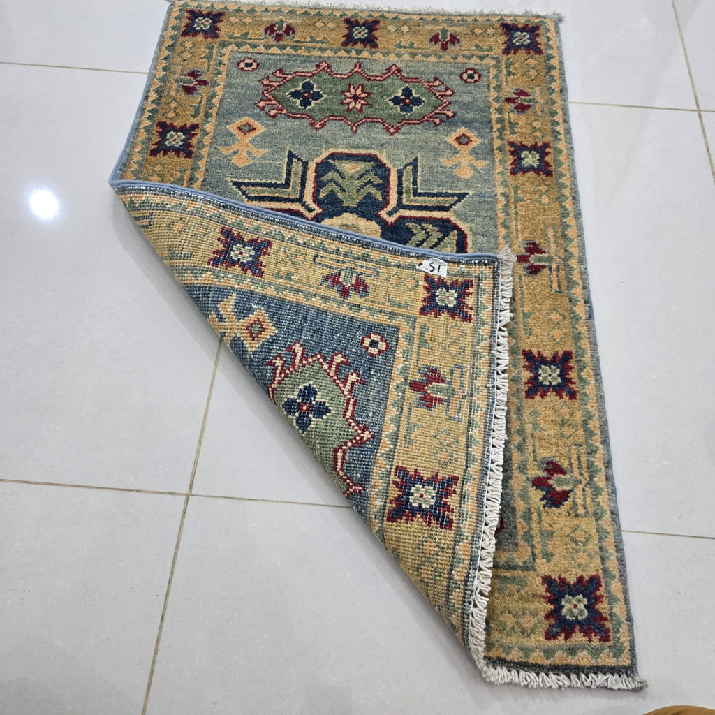 2x3 Gray Commercial Kazak Geometric Area Rug | Handmade Wool & Cotton Rug