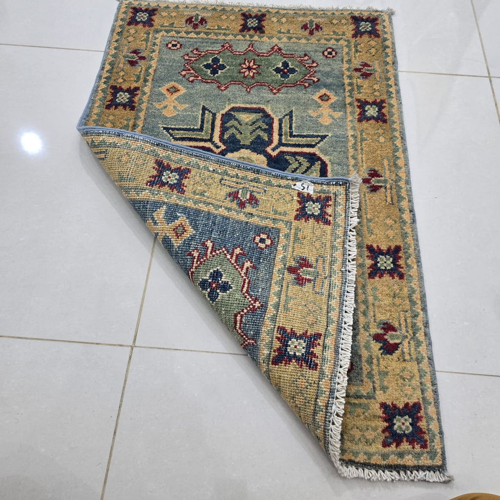 2x3 Gray Commercial Kazak Geometric Area Rug | Handmade Wool & Cotton Rug