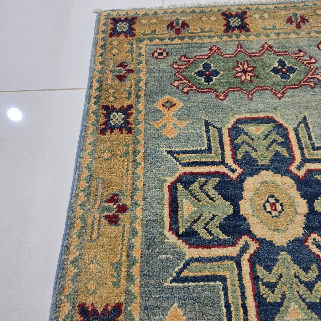 2x3 Gray Commercial Kazak Geometric Area Rug | Handmade Wool & Cotton Rug