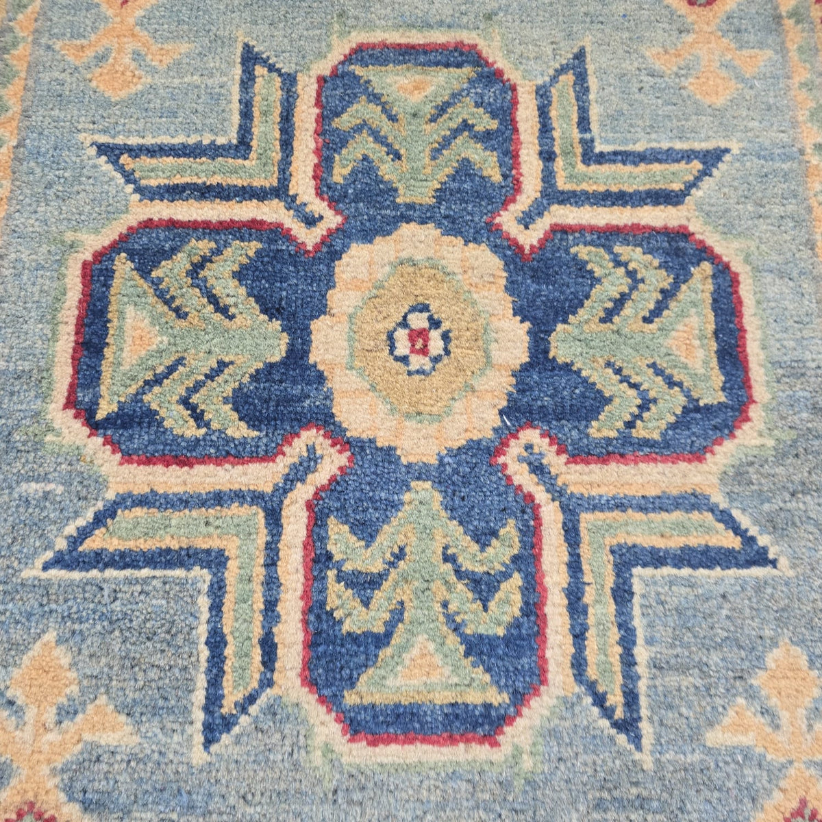 2x3 Gray Commercial Kazak Geometric Area Rug | Handmade Wool & Cotton Rug