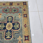 2x3 Gray Commercial Kazak Geometric Area Rug | Handmade Wool & Cotton Rug