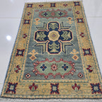 2x3 Gray Commercial Kazak Geometric Area Rug | Handmade Wool & Cotton Rug