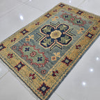 2x3 Gray Commercial Kazak Geometric Area Rug | Handmade Wool & Cotton Rug