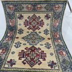 2x3 Beige Commercial Kazak Geometric Area Rug | Handmade Wool & Cotton Rug