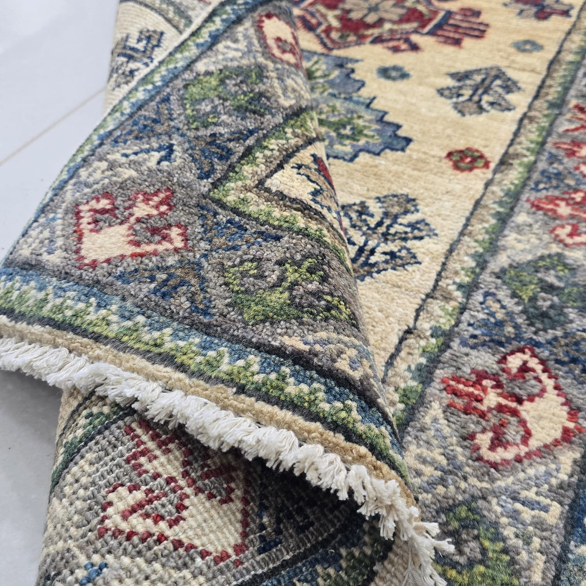 2x3 Beige Commercial Kazak Geometric Area Rug | Handmade Wool & Cotton Rug