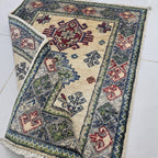 2x3 Beige Commercial Kazak Geometric Area Rug | Handmade Wool & Cotton Rug