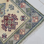2x3 Beige Commercial Kazak Geometric Area Rug | Handmade Wool & Cotton Rug