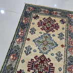 2x3 Beige Commercial Kazak Geometric Area Rug | Handmade Wool & Cotton Rug