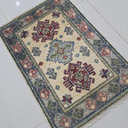 2x3 Beige Commercial Kazak Geometric Area Rug | Handmade Wool & Cotton Rug