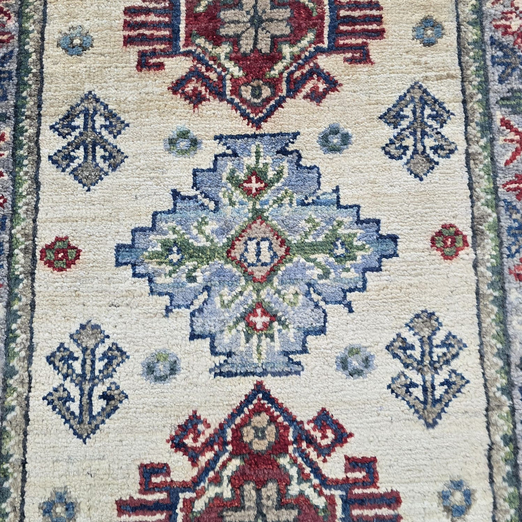 2x3 Beige Commercial Kazak Geometric Area Rug | Handmade Wool & Cotton Rug