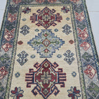 2x3 Beige Commercial Kazak Geometric Area Rug | Handmade Wool & Cotton Rug