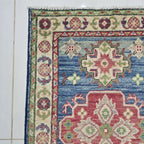 2x3 Blue Commercial Kazak Geometric Area Rug | Handmade Wool & Cotton Rug