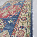 2x3 Blue Commercial Kazak Geometric Area Rug | Handmade Wool & Cotton Rug