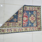 2x3 Blue Commercial Kazak Geometric Area Rug | Handmade Wool & Cotton Rug