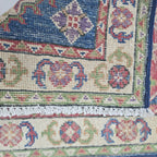 2x3 Blue Commercial Kazak Geometric Area Rug | Handmade Wool & Cotton Rug
