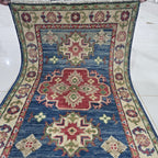 2x3 Blue Commercial Kazak Geometric Area Rug | Handmade Wool & Cotton Rug