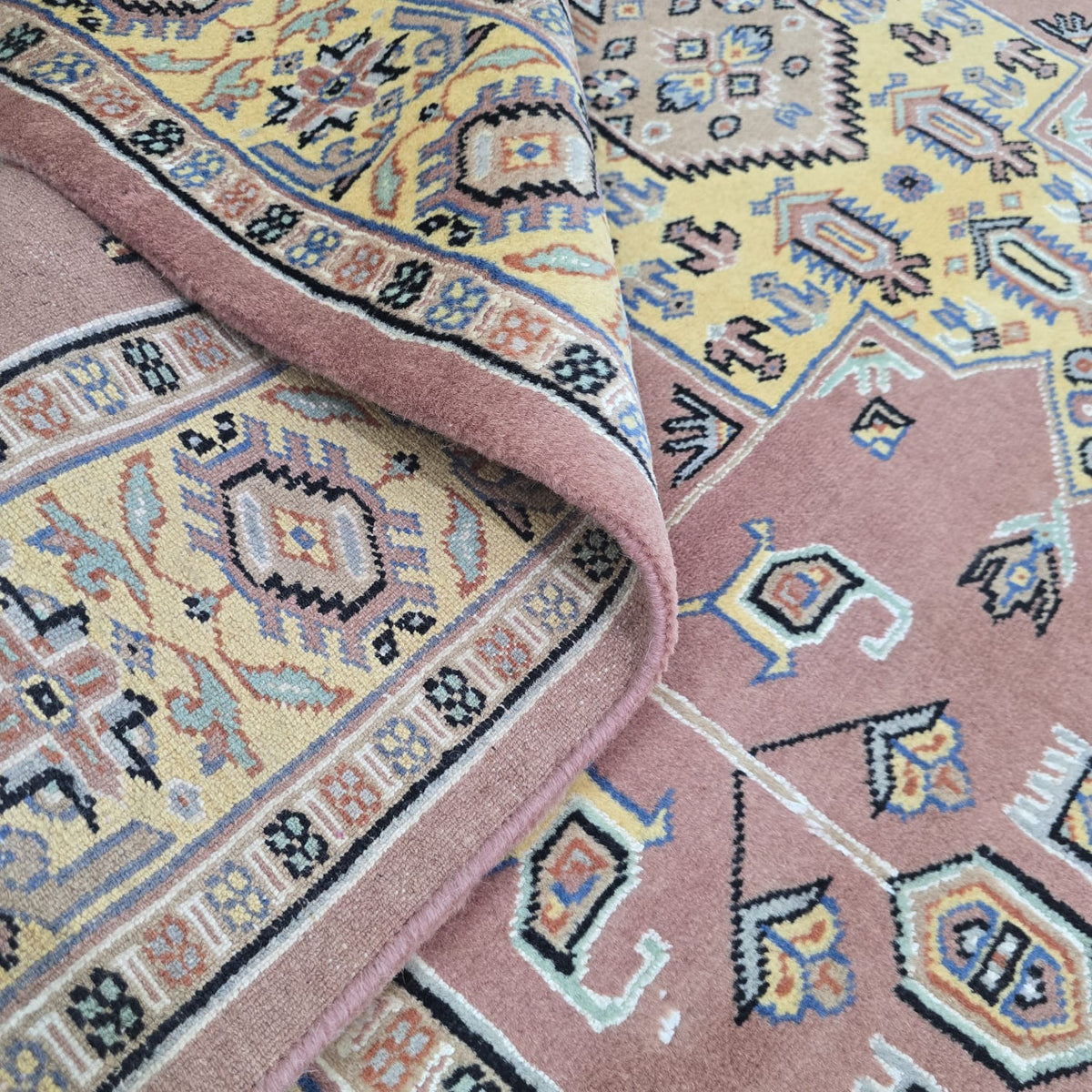 4x6 Orange Kafkazi Geometric Area Rug | Handmade Wool, Cotton & Silk Rug