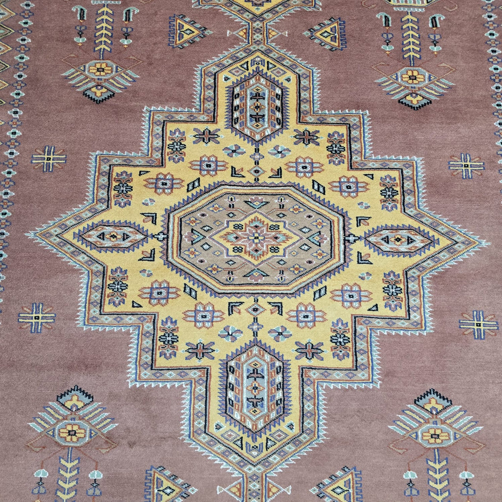 6x9 Orange Kafkazi Geometric Area Rug | Handmade Wool & Cotton Rug