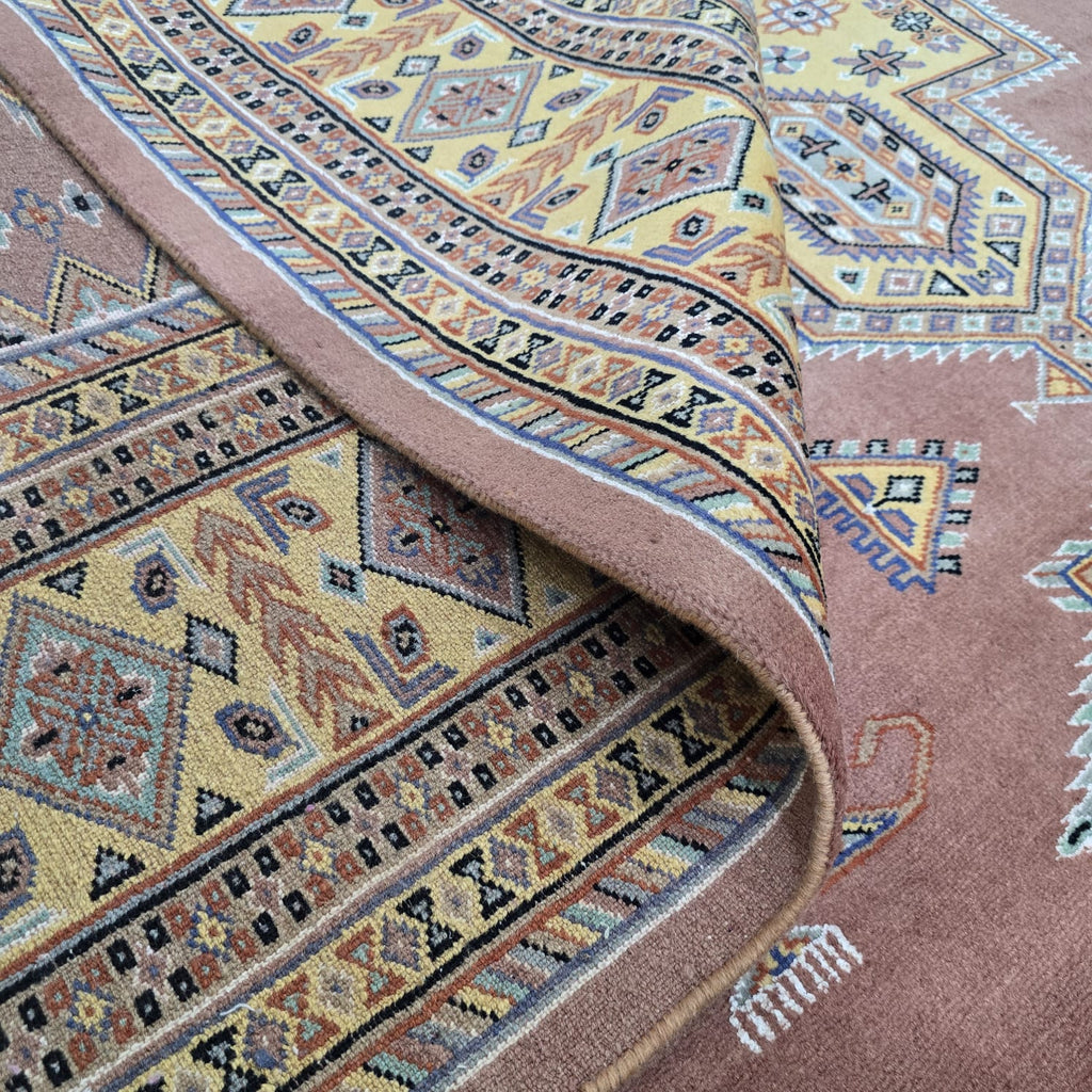 6x9 Orange Kafkazi Geometric Area Rug | Handmade Wool & Cotton Rug