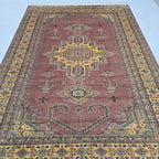 6x9 Orange Kafkazi Geometric Area Rug | Handmade Wool & Cotton Rug