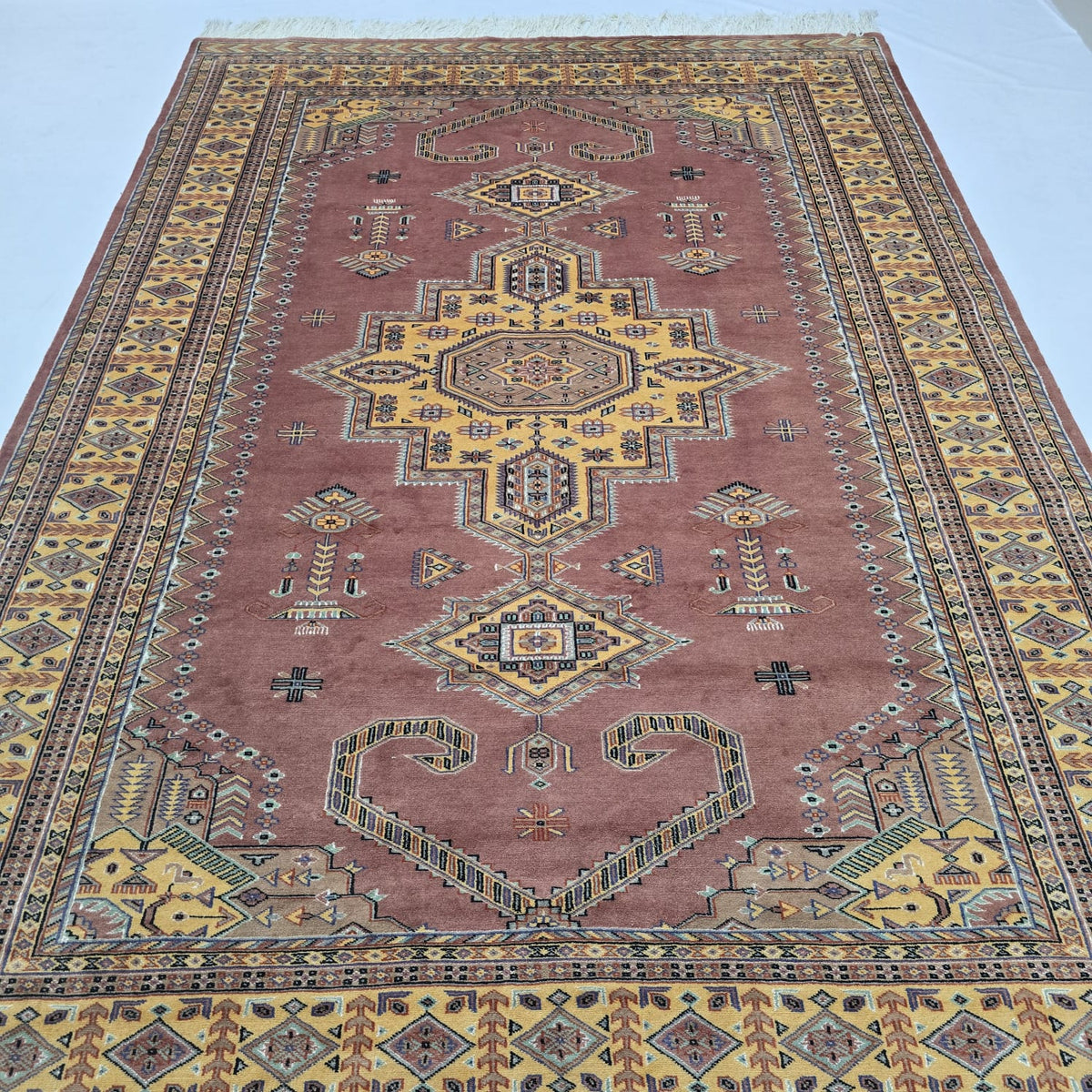 6x9 Orange Kafkazi Geometric Area Rug | Handmade Wool & Cotton Rug
