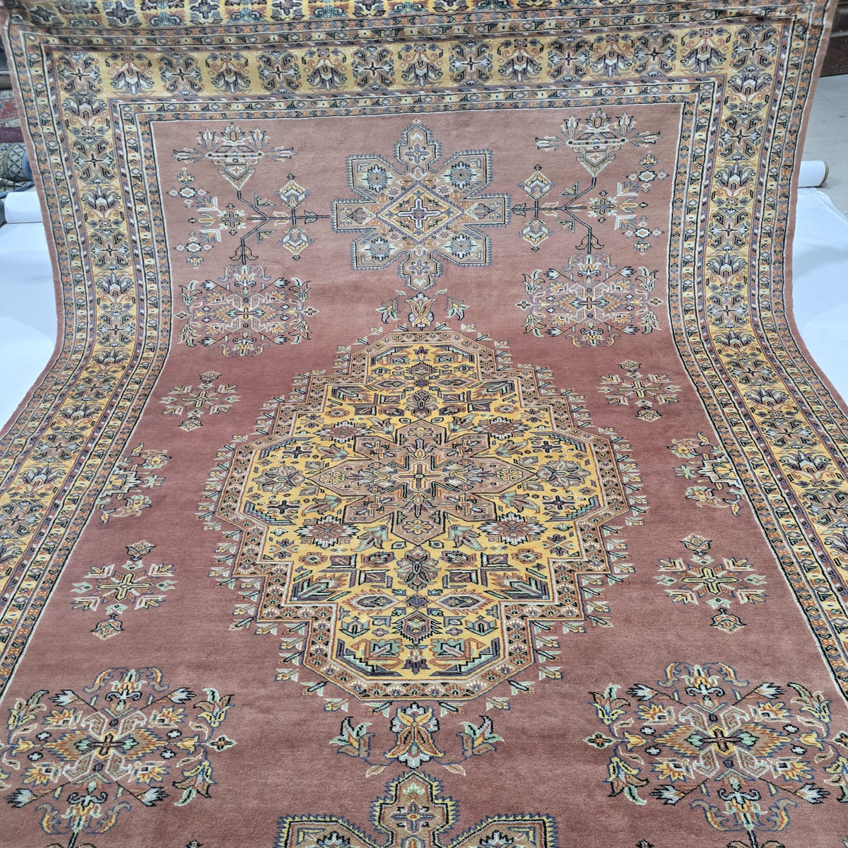 7x10 Orange Kafkazi Geometric Area Rug | Handmade Wool & Cotton Rug
