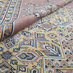 7x10 Orange Kafkazi Geometric Area Rug | Handmade Wool & Cotton Rug