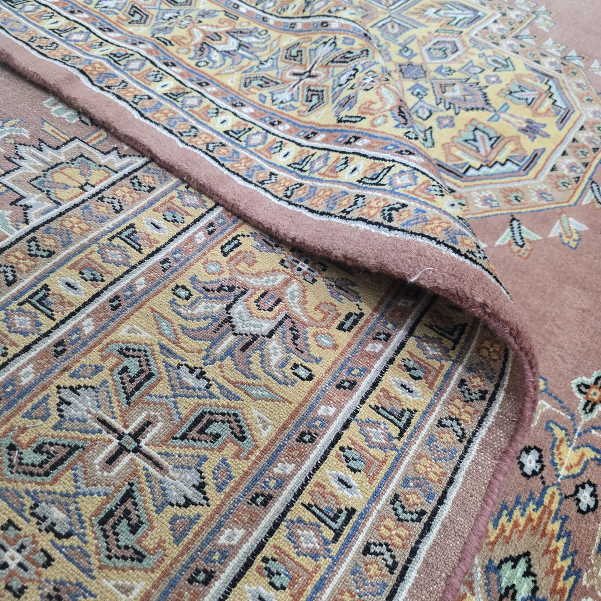 7x10 Orange Kafkazi Geometric Area Rug | Handmade Wool & Cotton Rug