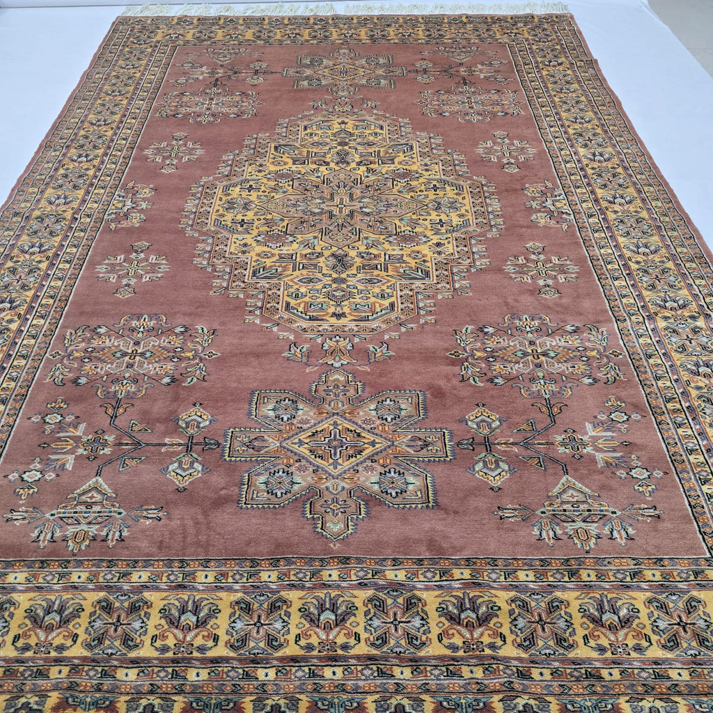 7x10 Orange Kafkazi Geometric Area Rug | Handmade Wool & Cotton Rug