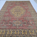 7x10 Orange Kafkazi Geometric Area Rug | Handmade Wool & Cotton Rug