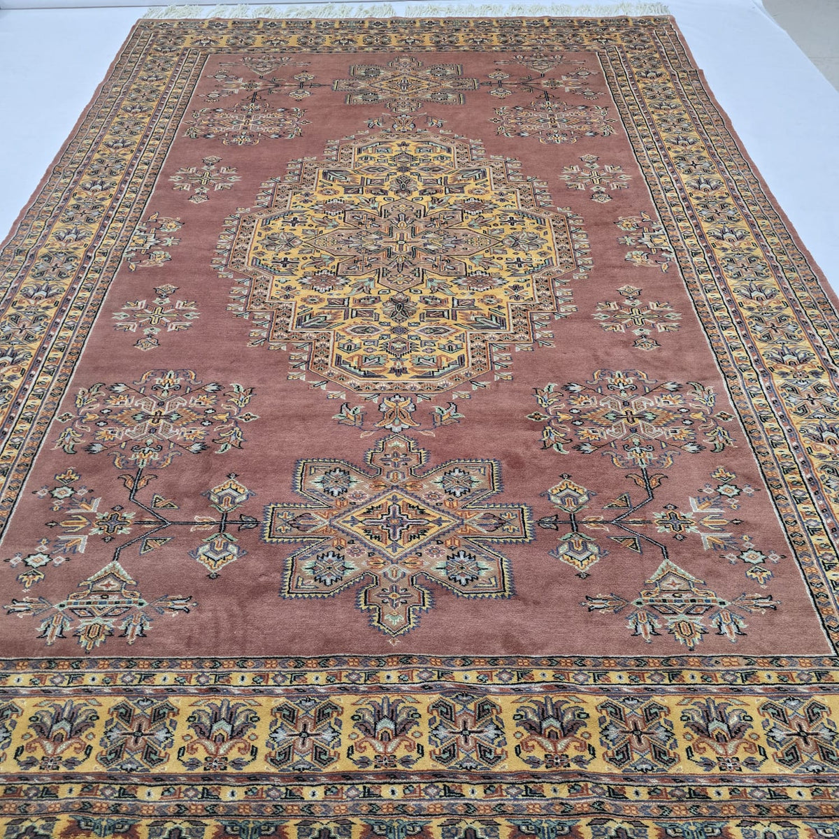 7x10 Orange Kafkazi Geometric Area Rug | Handmade Wool & Cotton Rug