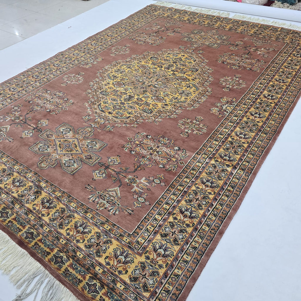 7x10 Orange Kafkazi Geometric Area Rug | Handmade Wool & Cotton Rug