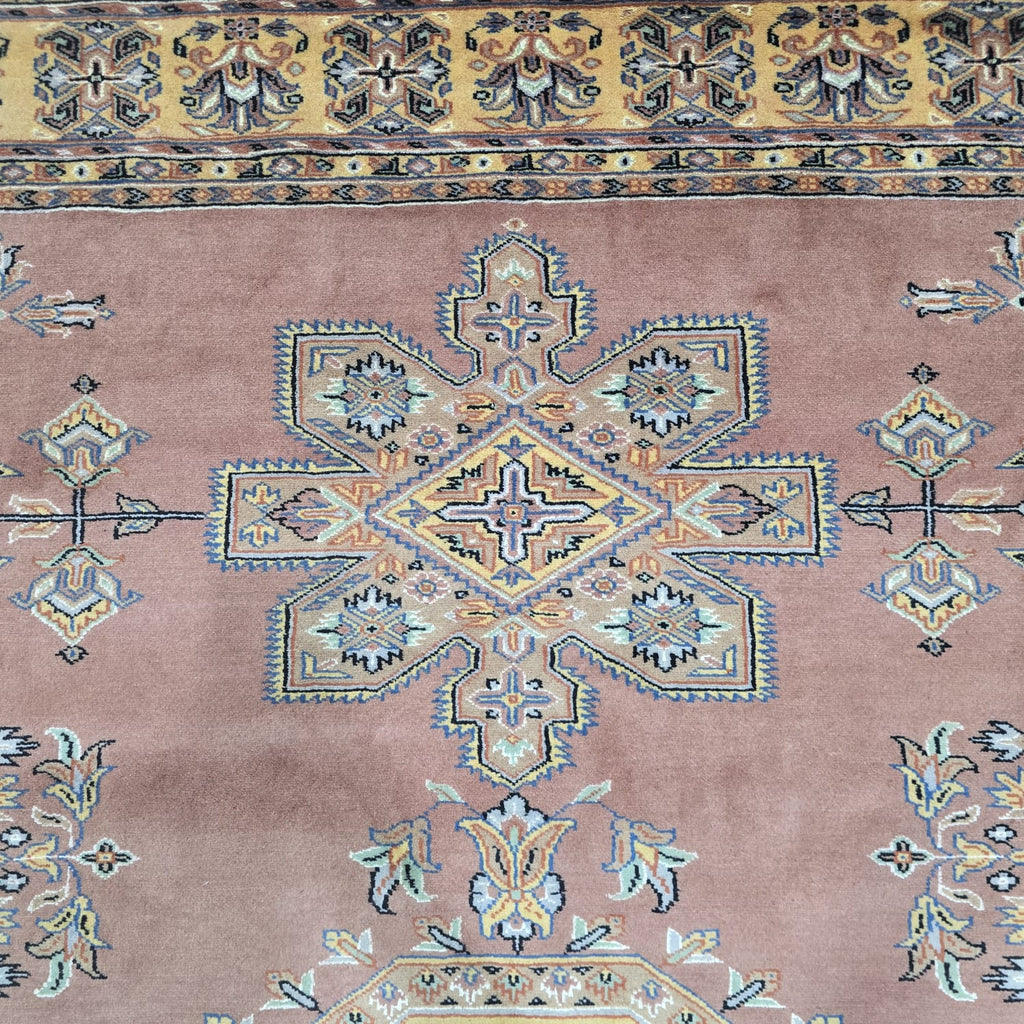 7x10 Orange Kafkazi Geometric Area Rug | Handmade Wool & Cotton Rug
