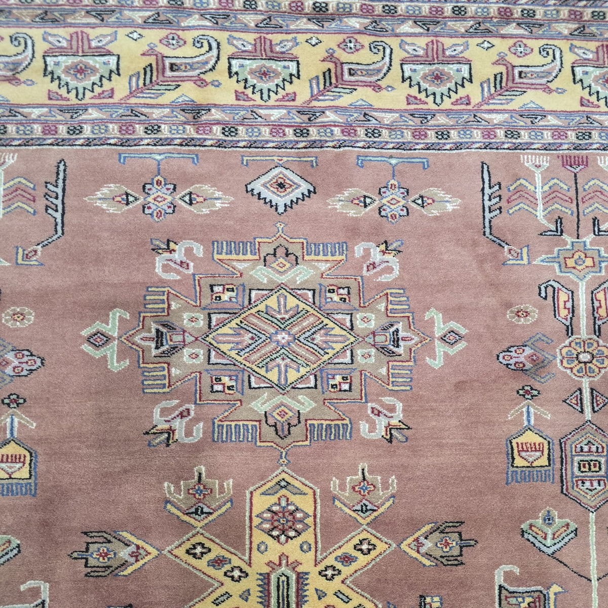 6x10 Orange Kafkazi Geometric Area Rug | Handmade Wool & Cotton Rug