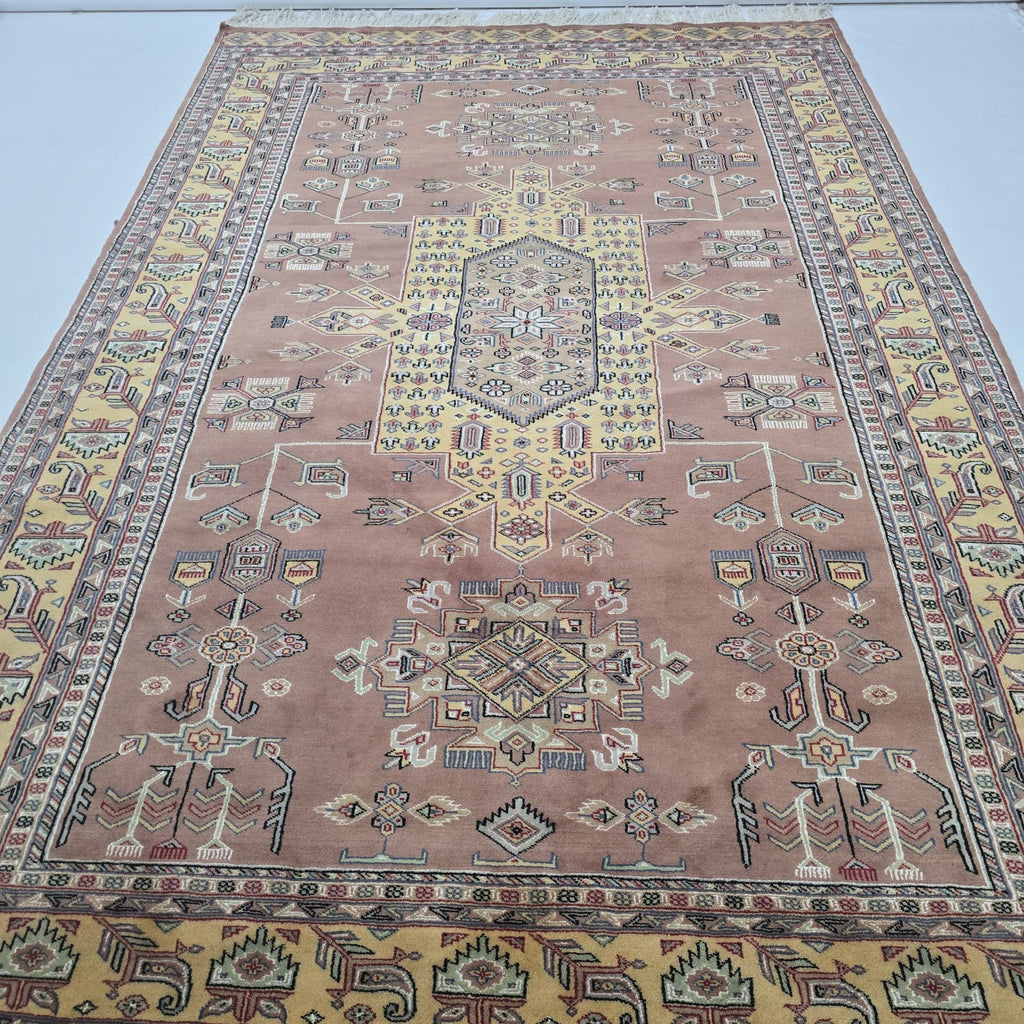 6x10 Orange Kafkazi Geometric Area Rug | Handmade Wool & Cotton Rug