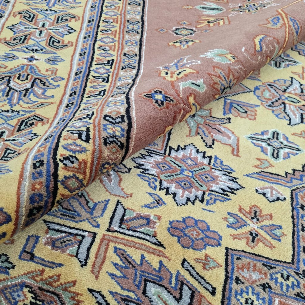 7x10 Orange Kafkazi Geometric Area Rug | Handmade Wool, Cotton & Silk Rug