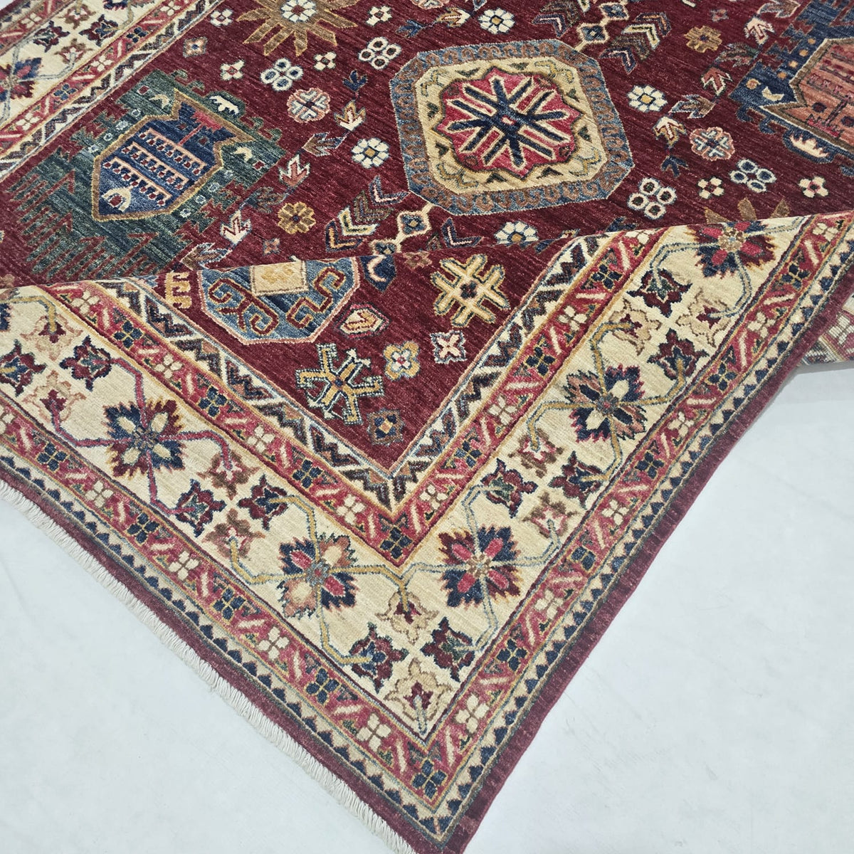 5.5x8 Red Heriz Floral Area Rug | Handmade Wool & Cotton Rug