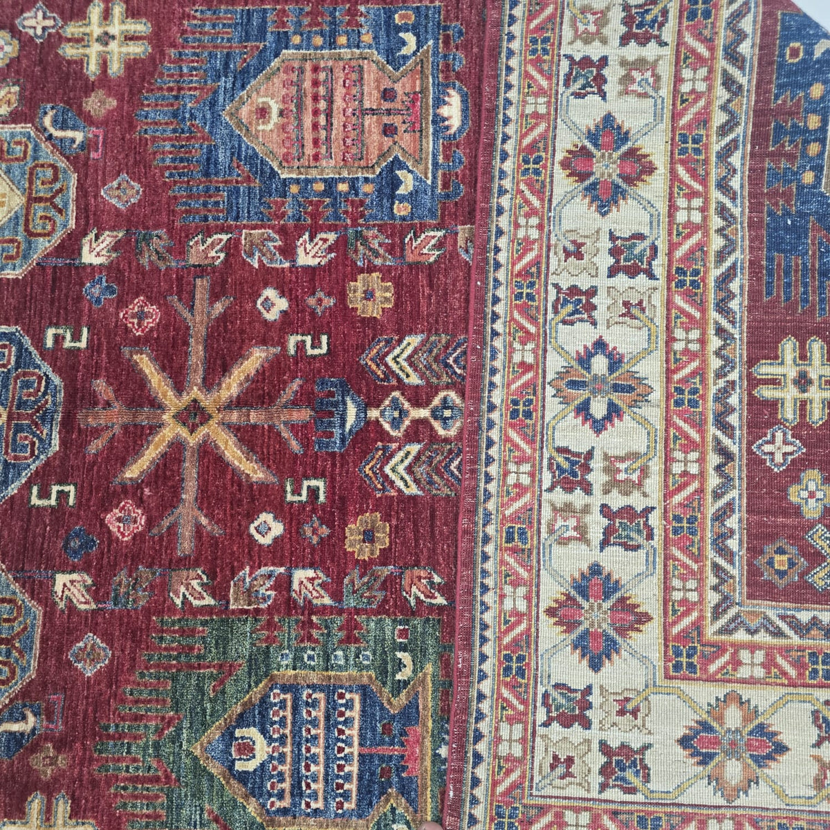 5.5x8 Red Heriz Floral Area Rug | Handmade Wool & Cotton Rug